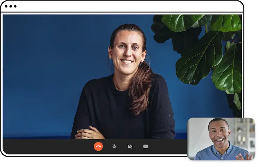 Två personer på olika skärmar samtalar via videomöte.